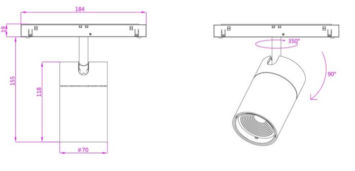 ⁦גוף תאורה לפס צבירה מגנטי - ALT70⁩ – תמונה ⁦3⁩